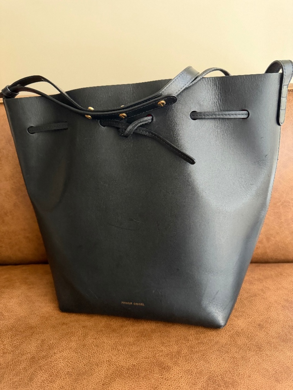 Mansur Gavriel Black Leather Bucket Bag Purse